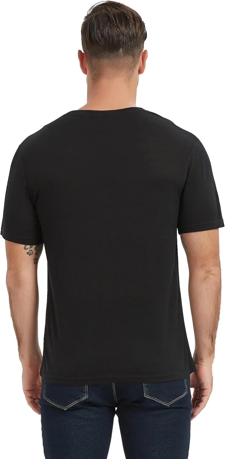 100% Merino Wool T Shirts for Men, Short Sleeve Lightweight Crew Undershirt, No-Odor Base Layer for Hiking Travel