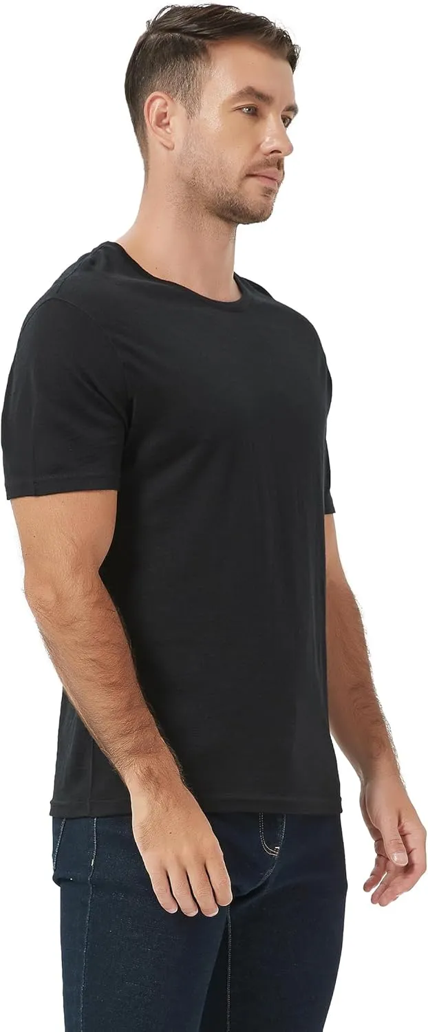 100% Merino Wool T Shirts for Men, Short Sleeve Lightweight Crew Undershirt, No-Odor Base Layer for Hiking Travel