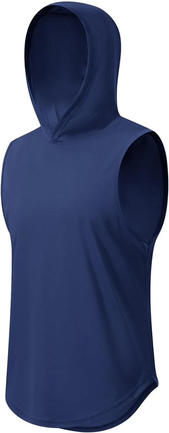 1/4 Pack Men's Sleeveless Workout Hooded Dry Fit Quick Dry Tank Tops with Hoods Athletic Fitness Muscle T-Shirts