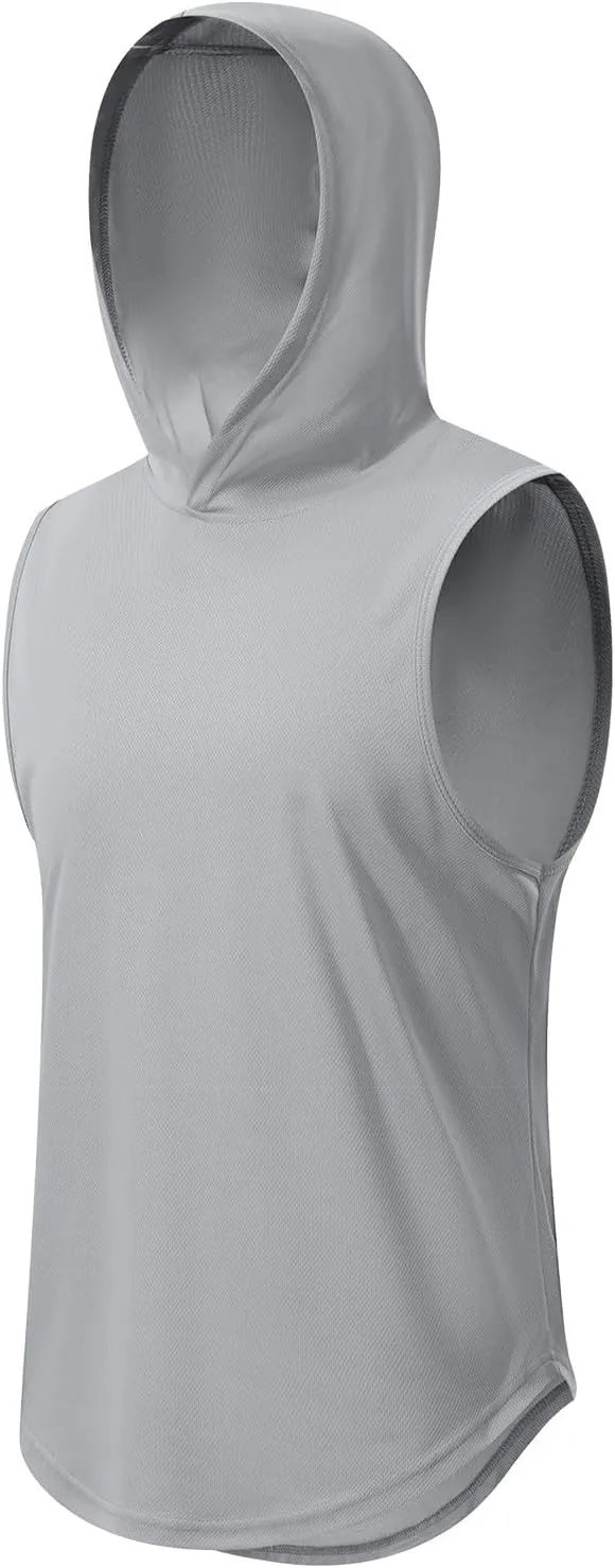 1/4 Pack Men's Sleeveless Workout Hooded Dry Fit Quick Dry Tank Tops with Hoods Athletic Fitness Muscle T-Shirts