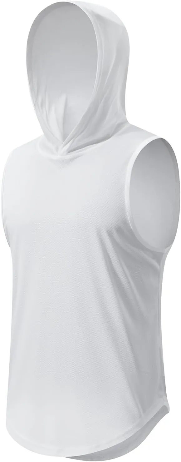 1/4 Pack Men's Sleeveless Workout Hooded Dry Fit Quick Dry Tank Tops with Hoods Athletic Fitness Muscle T-Shirts