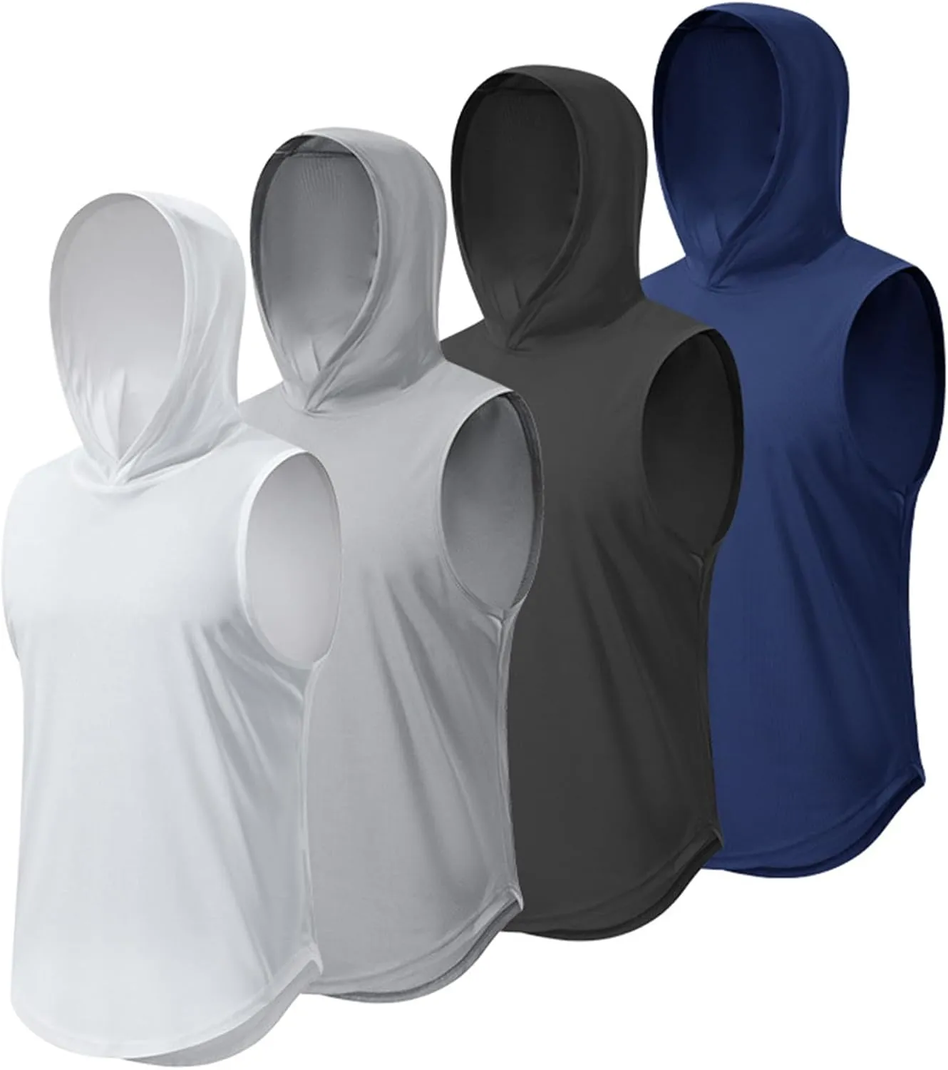 1/4 Pack Men's Sleeveless Workout Hooded Dry Fit Quick Dry Tank Tops with Hoods Athletic Fitness Muscle T-Shirts