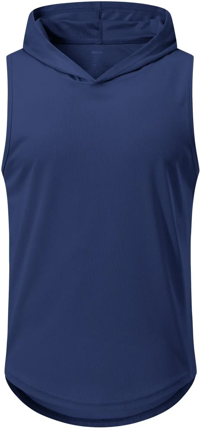 1/4 Pack Men's Sleeveless Workout Hooded Dry Fit Quick Dry Tank Tops with Hoods Athletic Fitness Muscle T-Shirts
