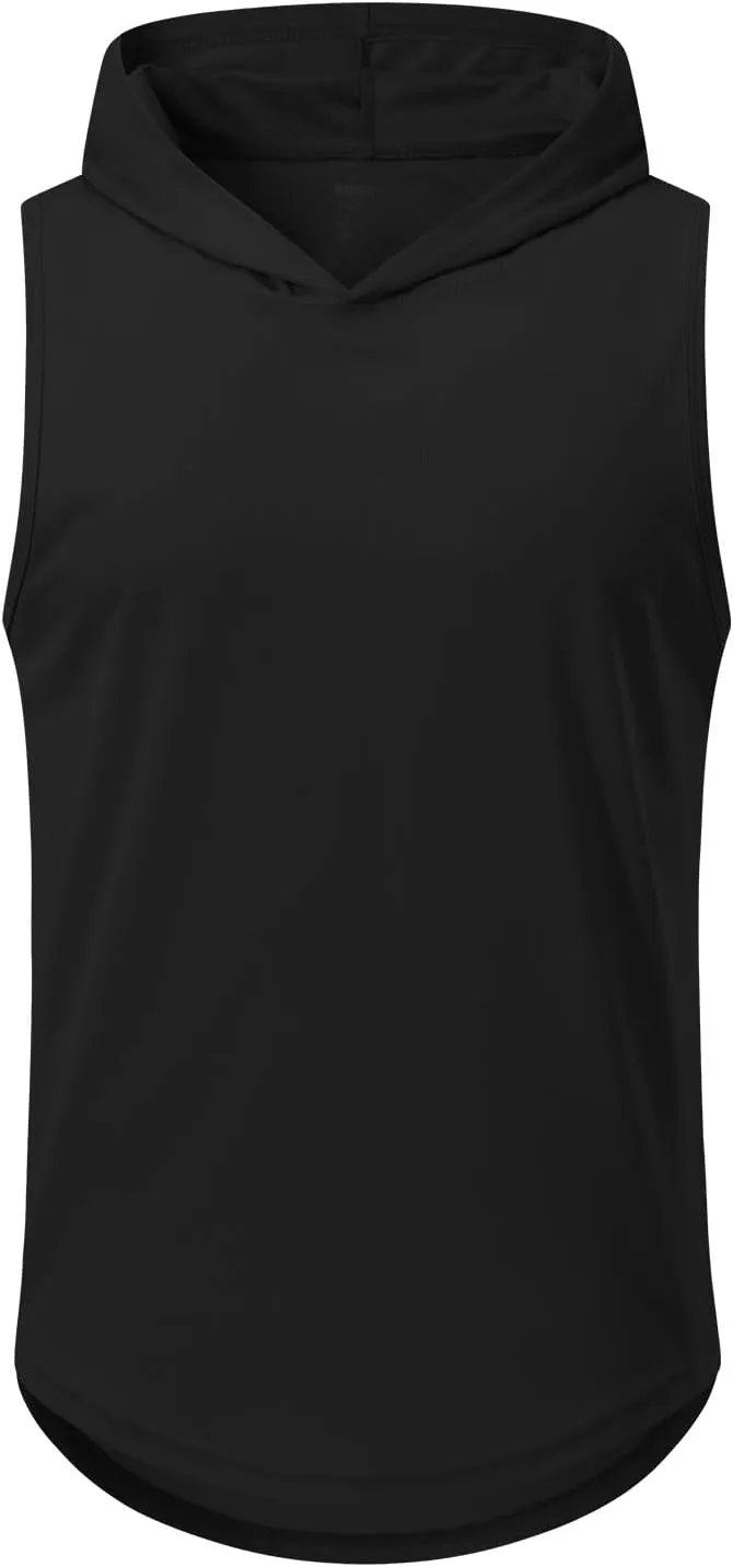 1/4 Pack Men's Sleeveless Workout Hooded Dry Fit Quick Dry Tank Tops with Hoods Athletic Fitness Muscle T-Shirts