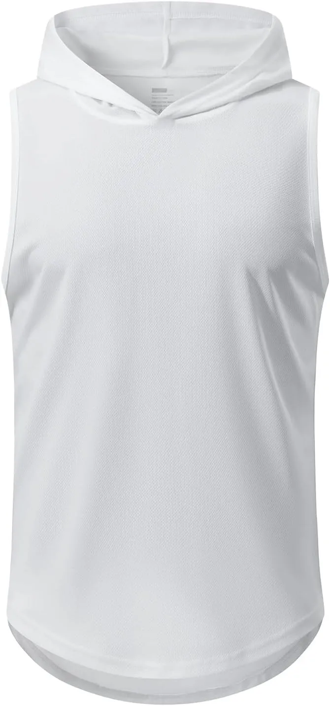 1/4 Pack Men's Sleeveless Workout Hooded Dry Fit Quick Dry Tank Tops with Hoods Athletic Fitness Muscle T-Shirts