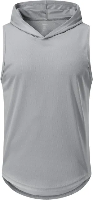 1/4 Pack Men's Sleeveless Workout Hooded Dry Fit Quick Dry Tank Tops with Hoods Athletic Fitness Muscle T-Shirts