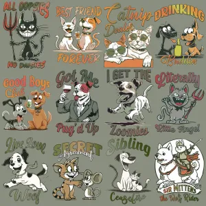 15 Pets Shenanigans Designs Bundle PNG