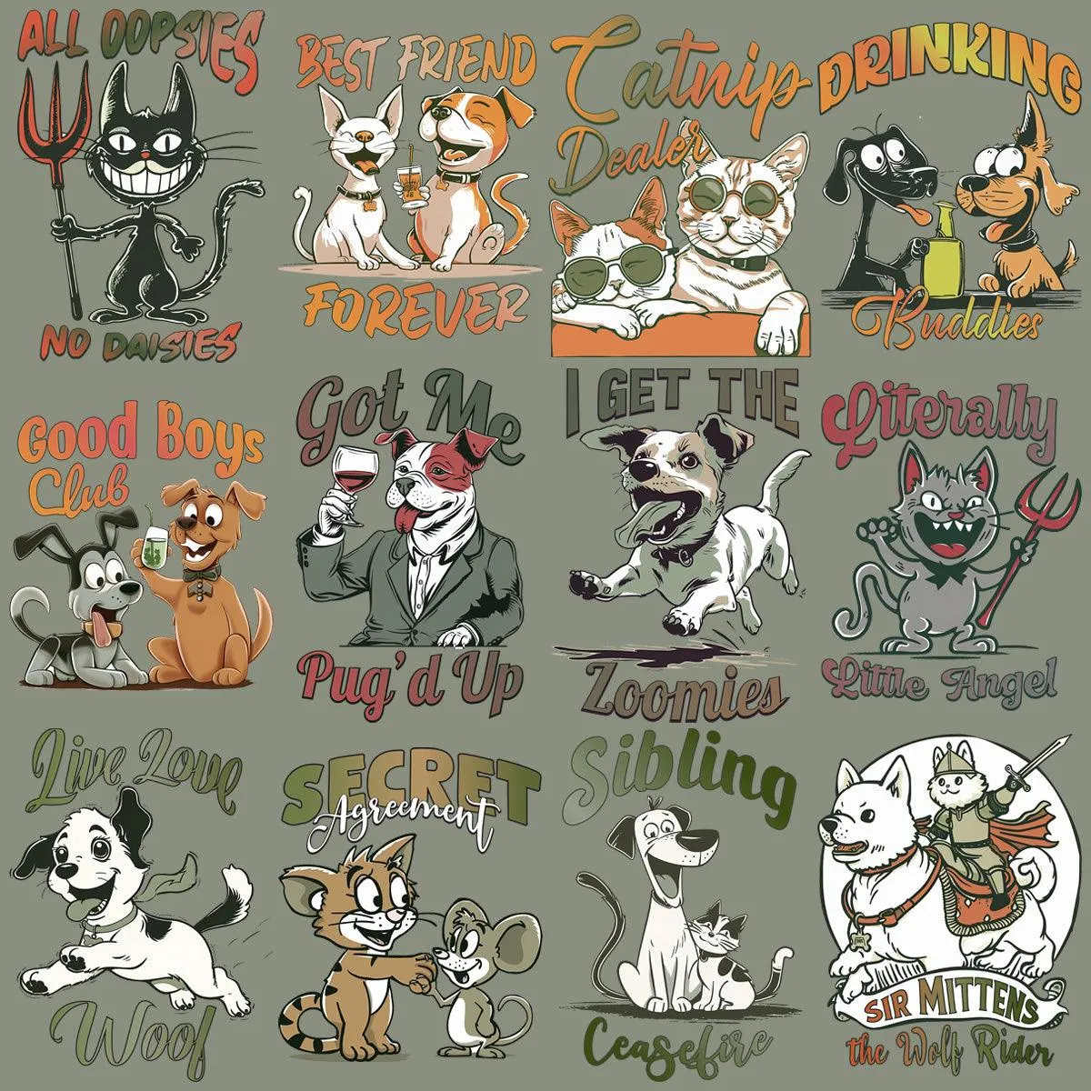 15 Pets Shenanigans Designs Bundle PNG