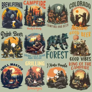 19 Summer Bear Camping Designs Bundle PNG