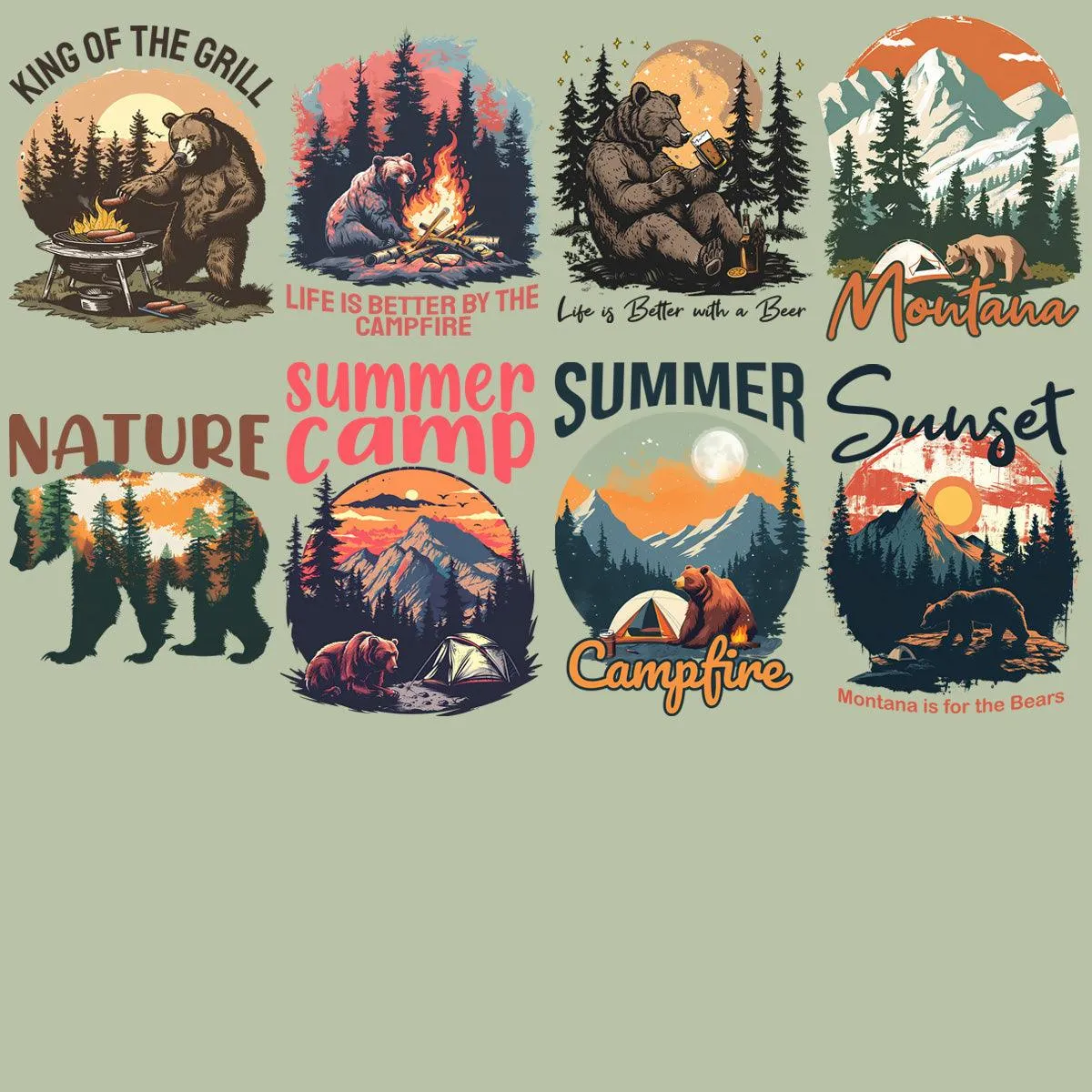19 Summer Bear Camping Designs Bundle PNG