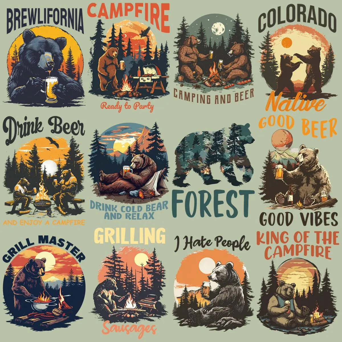 19 Summer Bear Camping Designs Bundle PNG