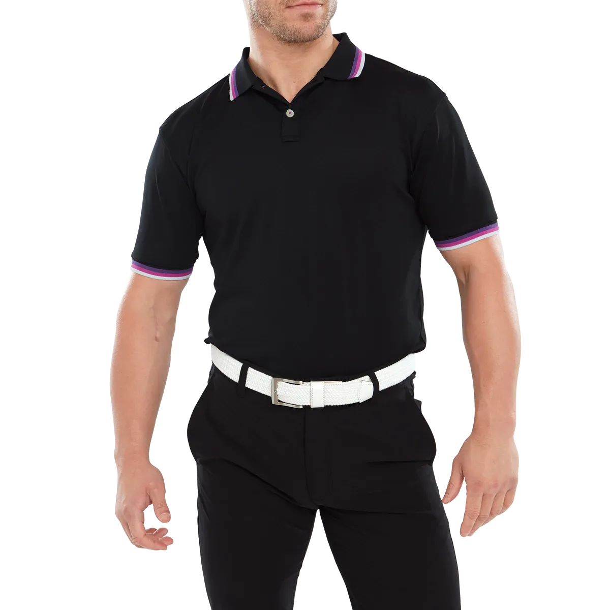 2023 FootJoy Mens Solid Polo with Trim Pique - Black