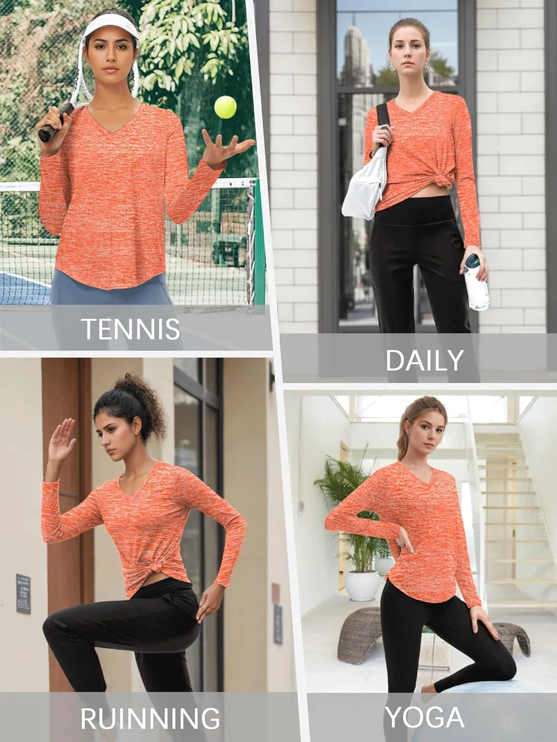 3-5 Pack Womens T Shirts V Neck Long Sleeve Workout Casual Tops Quick Dry Athletic Running UV Sun Protection Hiking