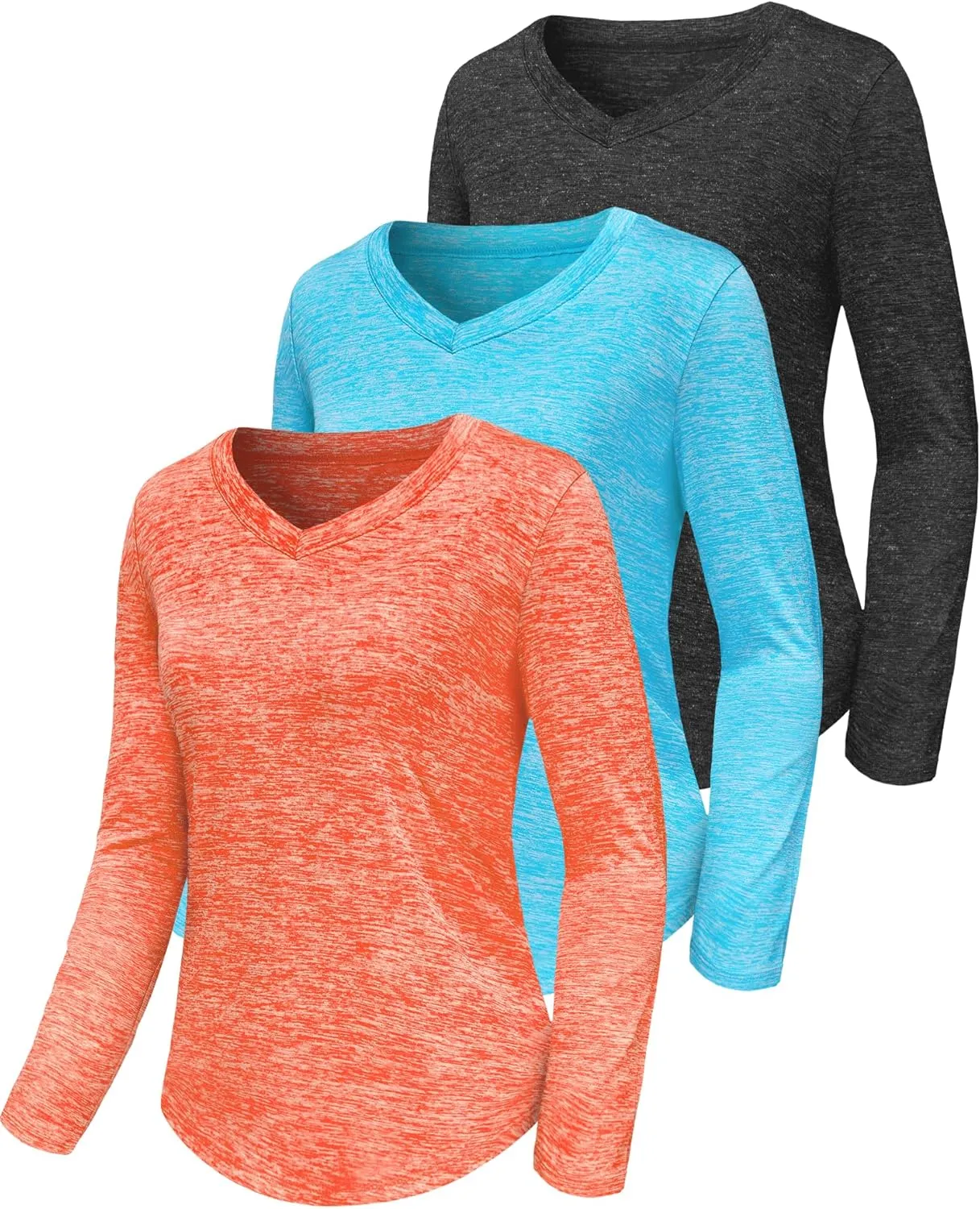 3-5 Pack Womens T Shirts V Neck Long Sleeve Workout Casual Tops Quick Dry Athletic Running UV Sun Protection Hiking