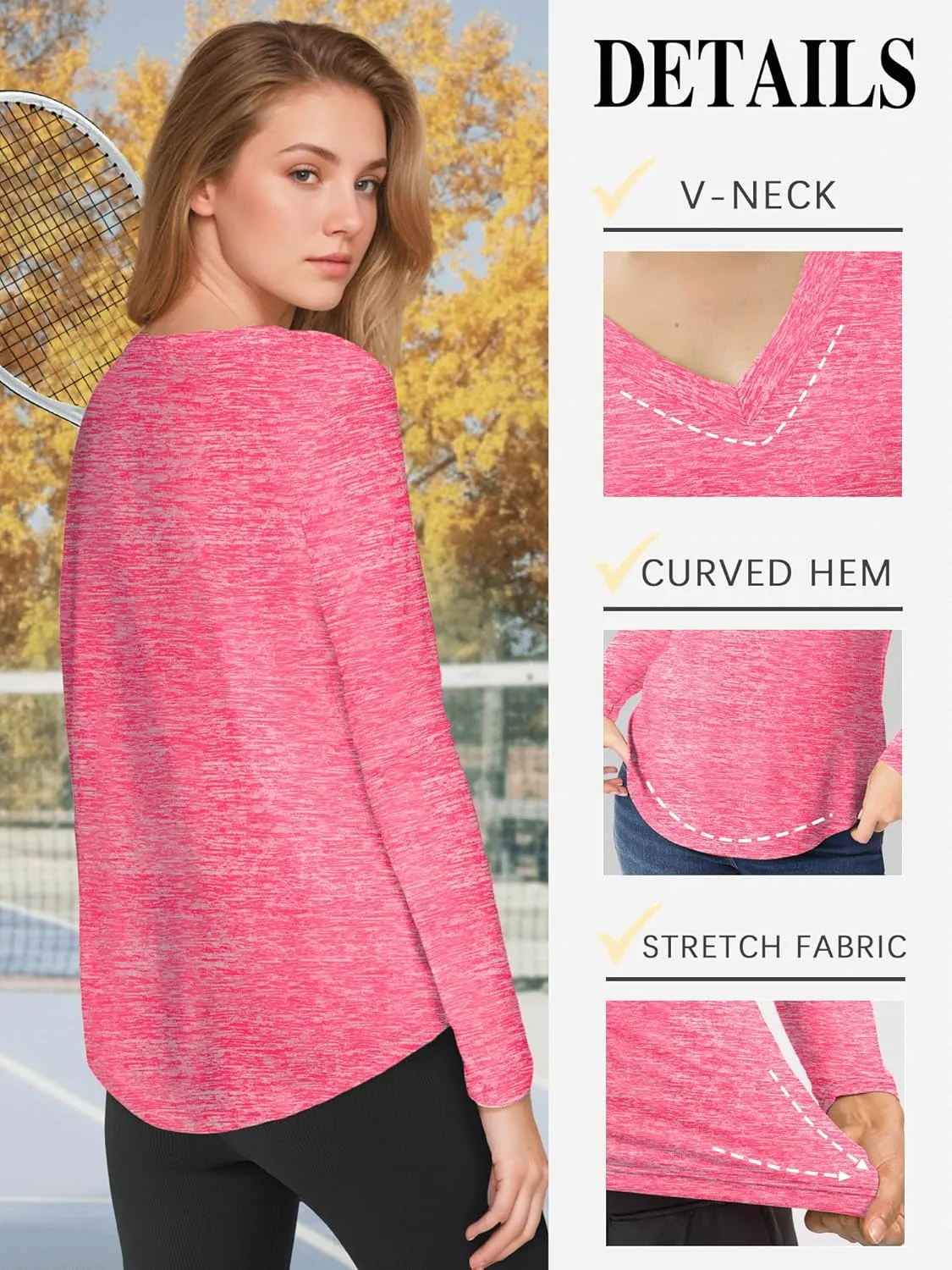 3-5 Pack Womens T Shirts V Neck Long Sleeve Workout Casual Tops Quick Dry Athletic Running UV Sun Protection Hiking