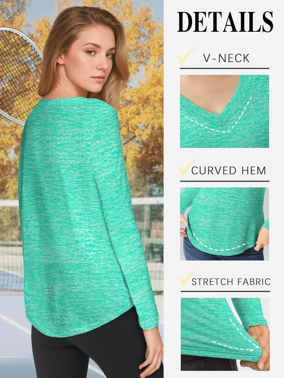 3-5 Pack Womens T Shirts V Neck Long Sleeve Workout Casual Tops Quick Dry Athletic Running UV Sun Protection Hiking