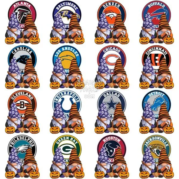 32 Halloween Football Teams Designs Bundle PNG