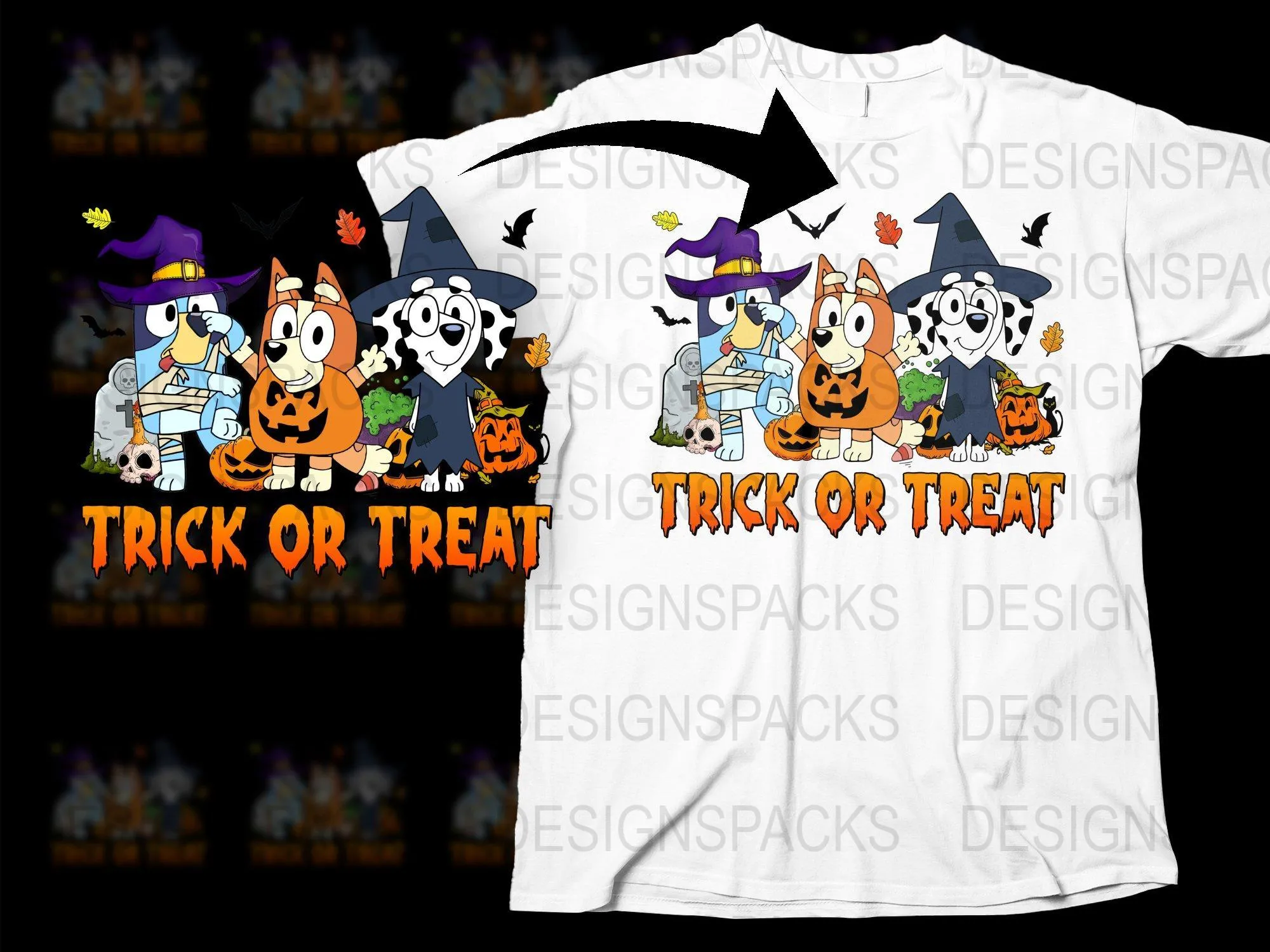Adorable Halloween Trick Or Treat Bluey Family Png Digital Download
