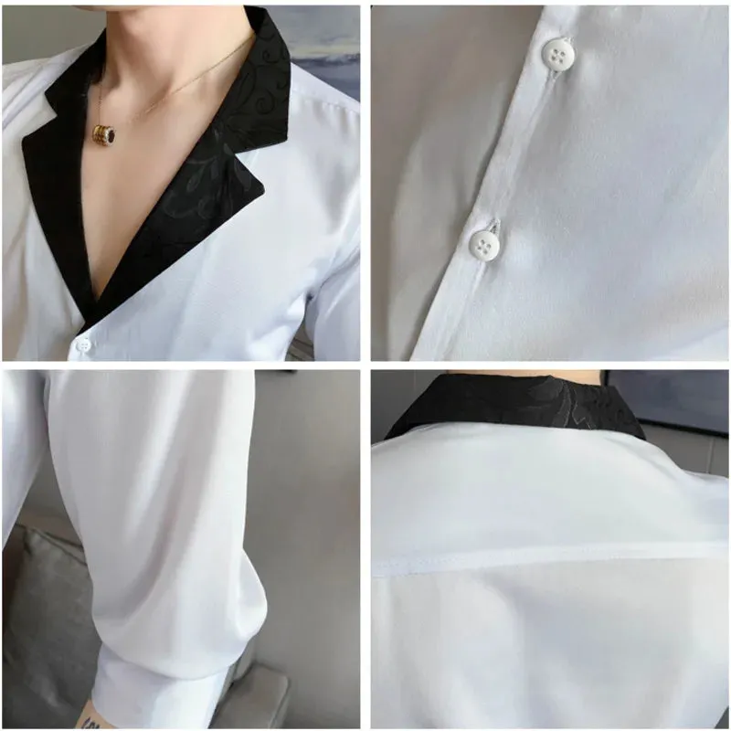 Aidase Jacquard Stitching Shirts For Men Half Sleeve Slim Casual Shirt Social Party Tuxedo Chemise Homme Streetwear Men Clothing