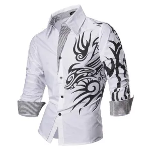 Aidase Men's Fashion Dress Casual Shirts Button Down Long Sleeve Slim Fit Designer Z001 White2