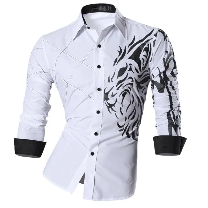Aidase Men's Fashion Dress Casual Shirts Button Down Long Sleeve Slim Fit Designer Z001 White2