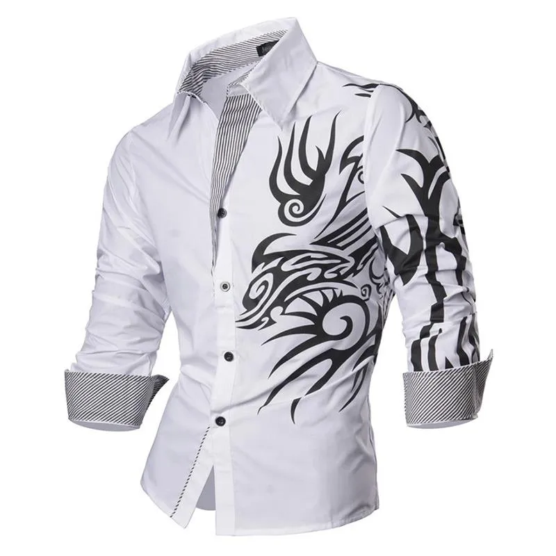 Aidase Men's Fashion Dress Casual Shirts Button Down Long Sleeve Slim Fit Designer Z001 White2