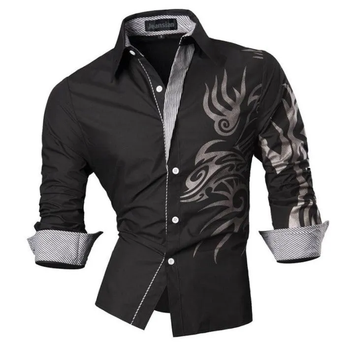 Aidase Men's Fashion Dress Casual Shirts Button Down Long Sleeve Slim Fit Designer Z001 White2