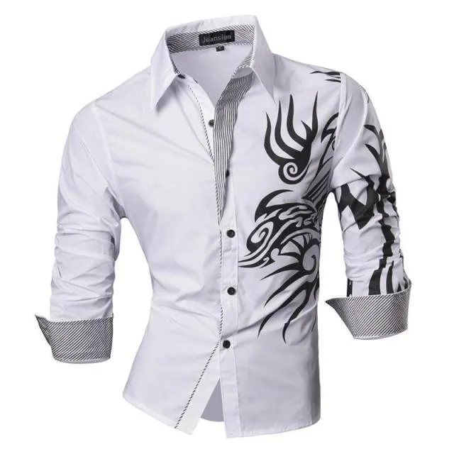 Aidase Men's Fashion Dress Casual Shirts Button Down Long Sleeve Slim Fit Designer Z001 White2