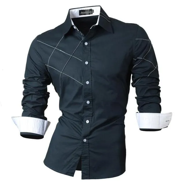 Aidase Men's Fashion Dress Casual Shirts Button Down Long Sleeve Slim Fit Designer Z001 White2