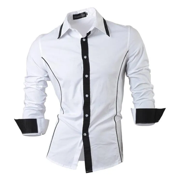 Aidase Men's Fashion Dress Casual Shirts Button Down Long Sleeve Slim Fit Designer Z001 White2