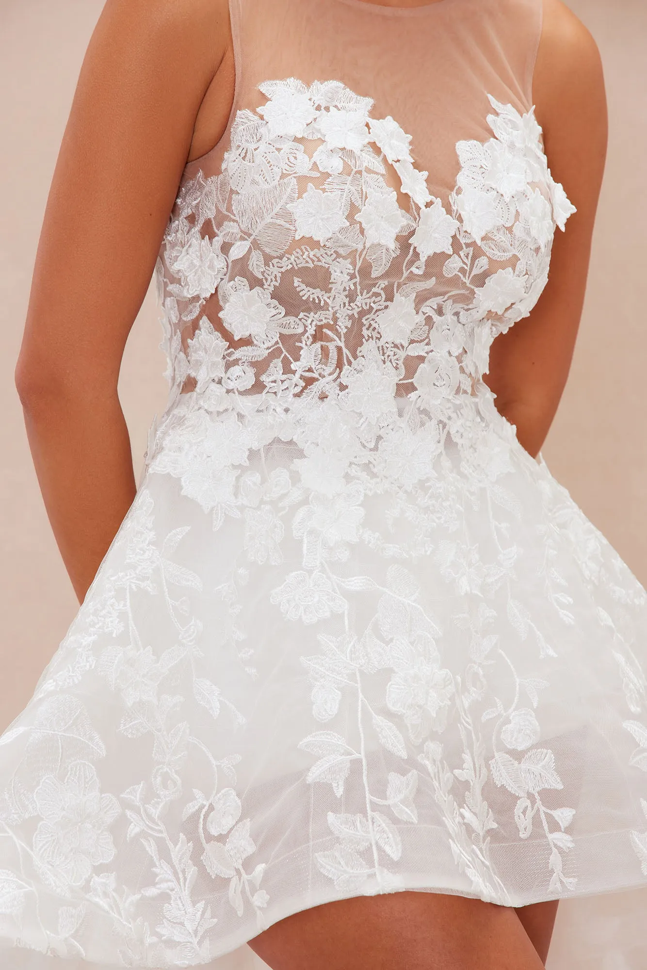 Alicia Embroidered High Low Gown - White