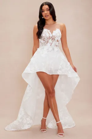 Alicia Embroidered High Low Gown - White