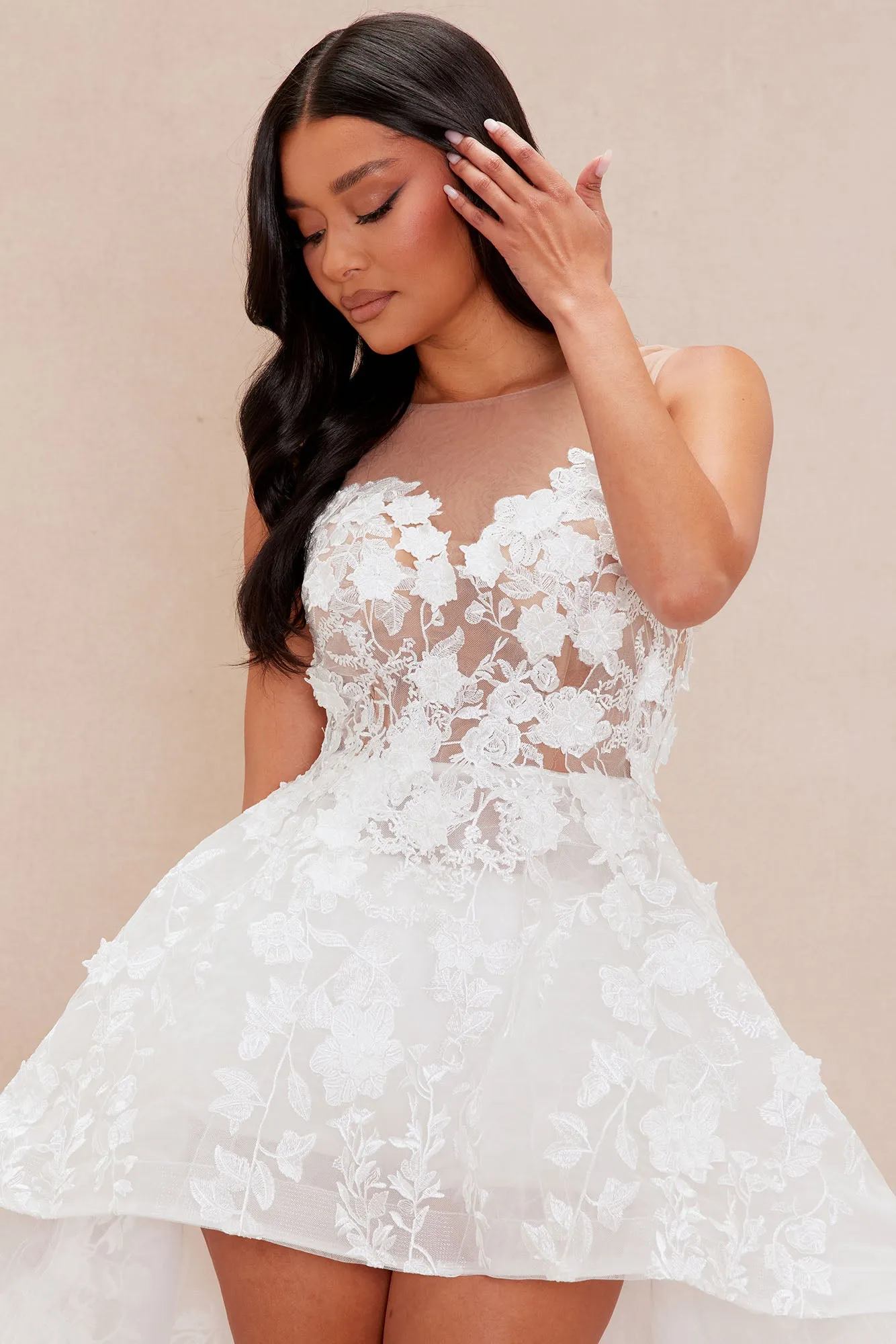 Alicia Embroidered High Low Gown - White