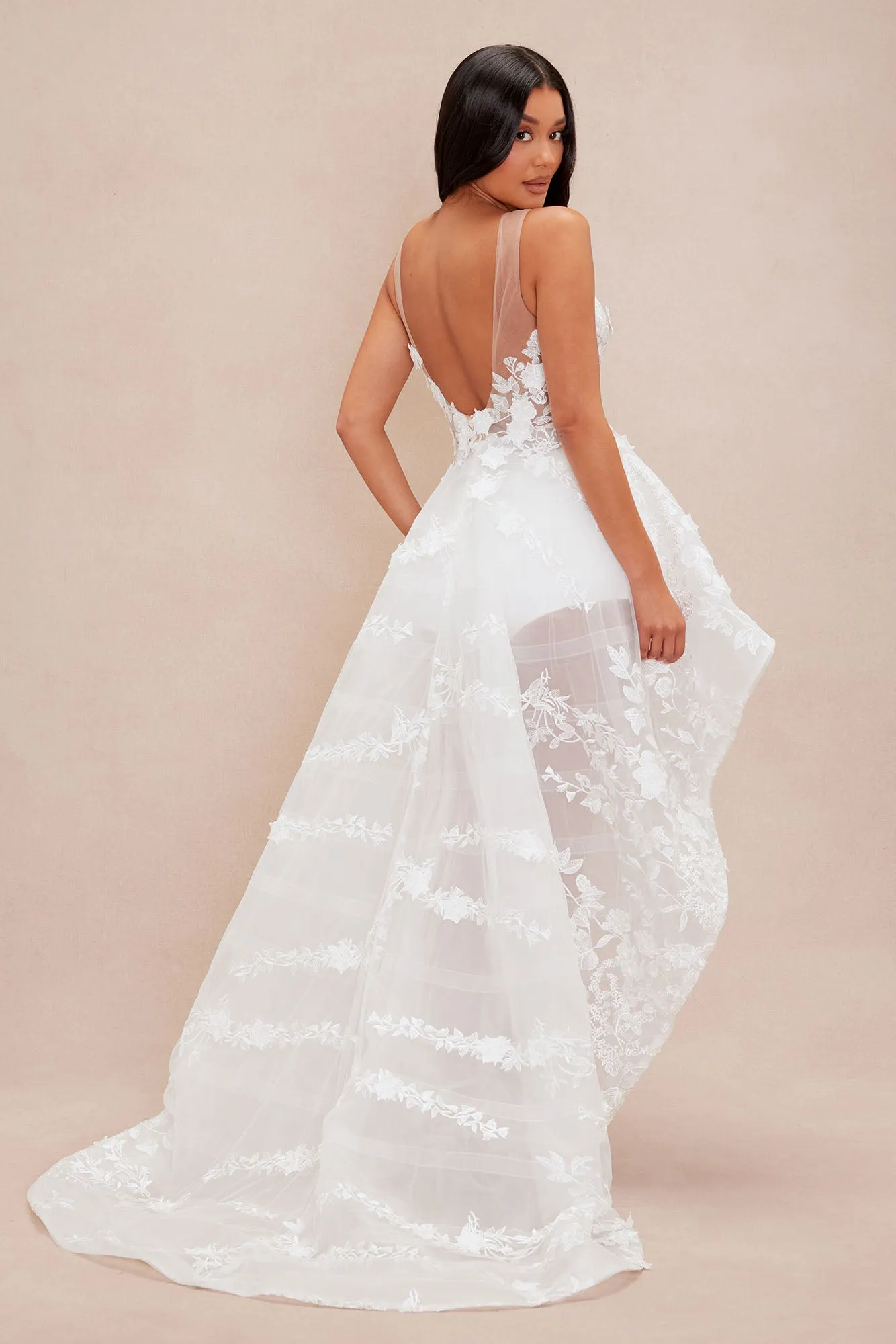Alicia Embroidered High Low Gown - White