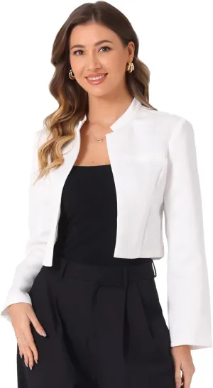 Allegra K Satin Blazer for Women's Elegant Business Casual Open Front Cropped Jacket