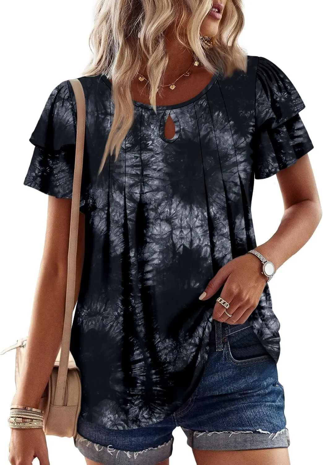 Angerella Womens Tops Dressy Casual Summer Short Sleeve T-Shirts Trendy Loose Blouse V Neck Tunic Tops to Wear with Leggings