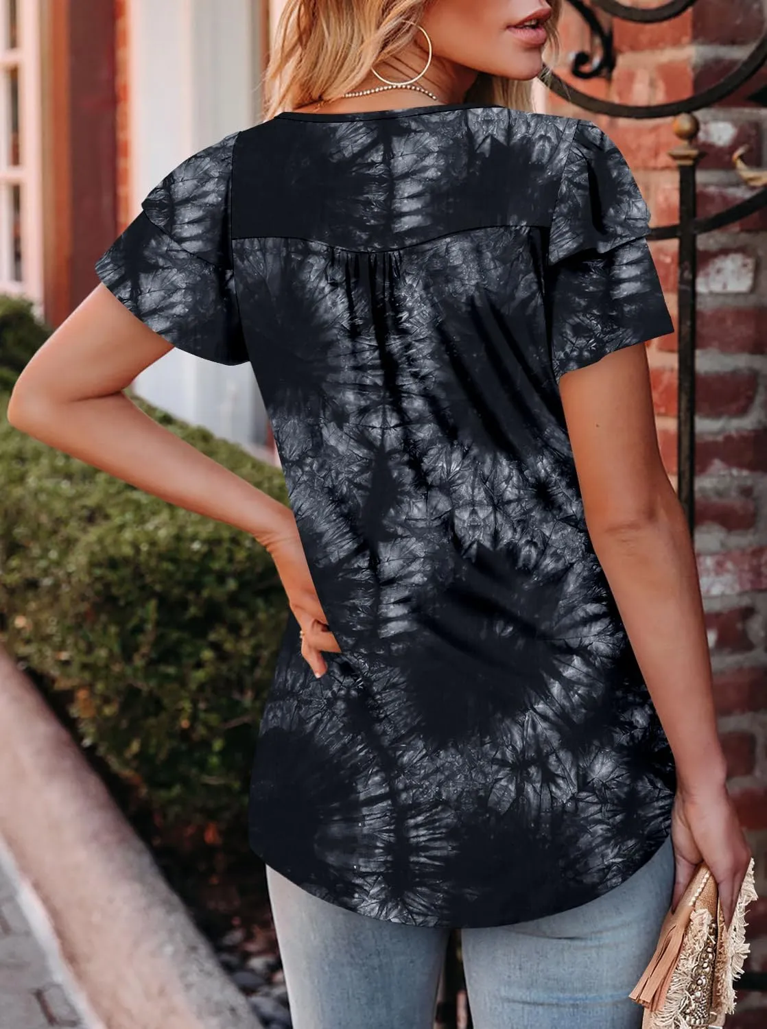 Angerella Womens Tops Dressy Casual Summer Short Sleeve T-Shirts Trendy Loose Blouse V Neck Tunic Tops to Wear with Leggings