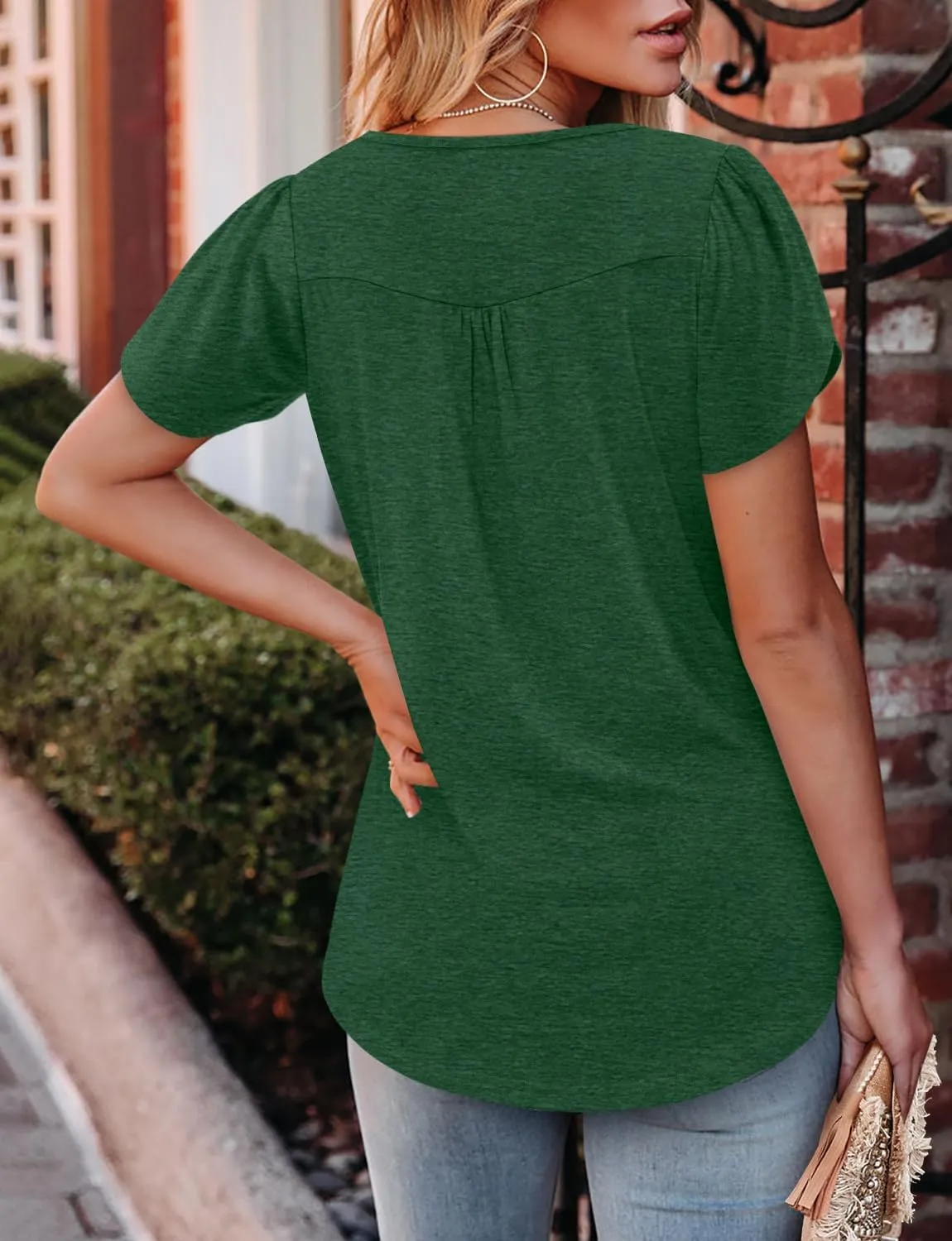 Angerella Womens Tops Dressy Casual Summer Short Sleeve T-Shirts Trendy Loose Blouse V Neck Tunic Tops to Wear with Leggings