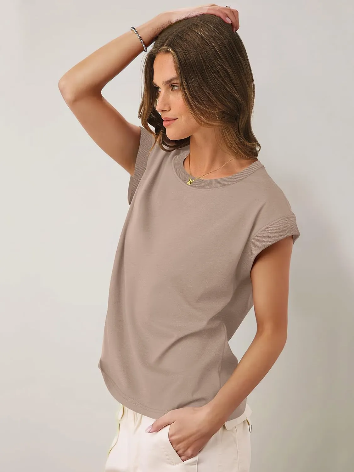 ANRABESS Women Cap Sleeve Tops 2025 Trendy Summer Loose Fit Cute Basic T Shirts Business Dressy Casual Outfits Clothes
