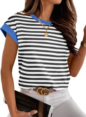 ANRABESS Women Cap Sleeve Tops 2025 Trendy Summer Loose Fit Cute Basic T Shirts Business Dressy Casual Outfits Clothes