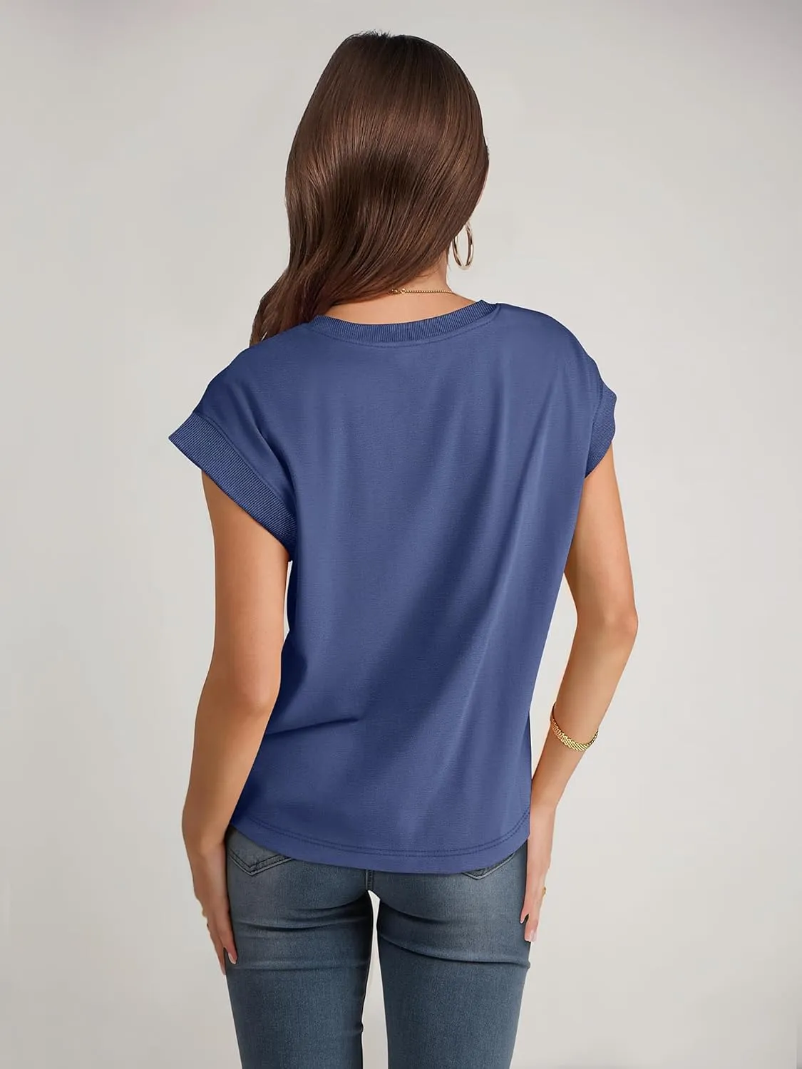 ANRABESS Women Cap Sleeve Tops 2025 Trendy Summer Loose Fit Cute Basic T Shirts Business Dressy Casual Outfits Clothes