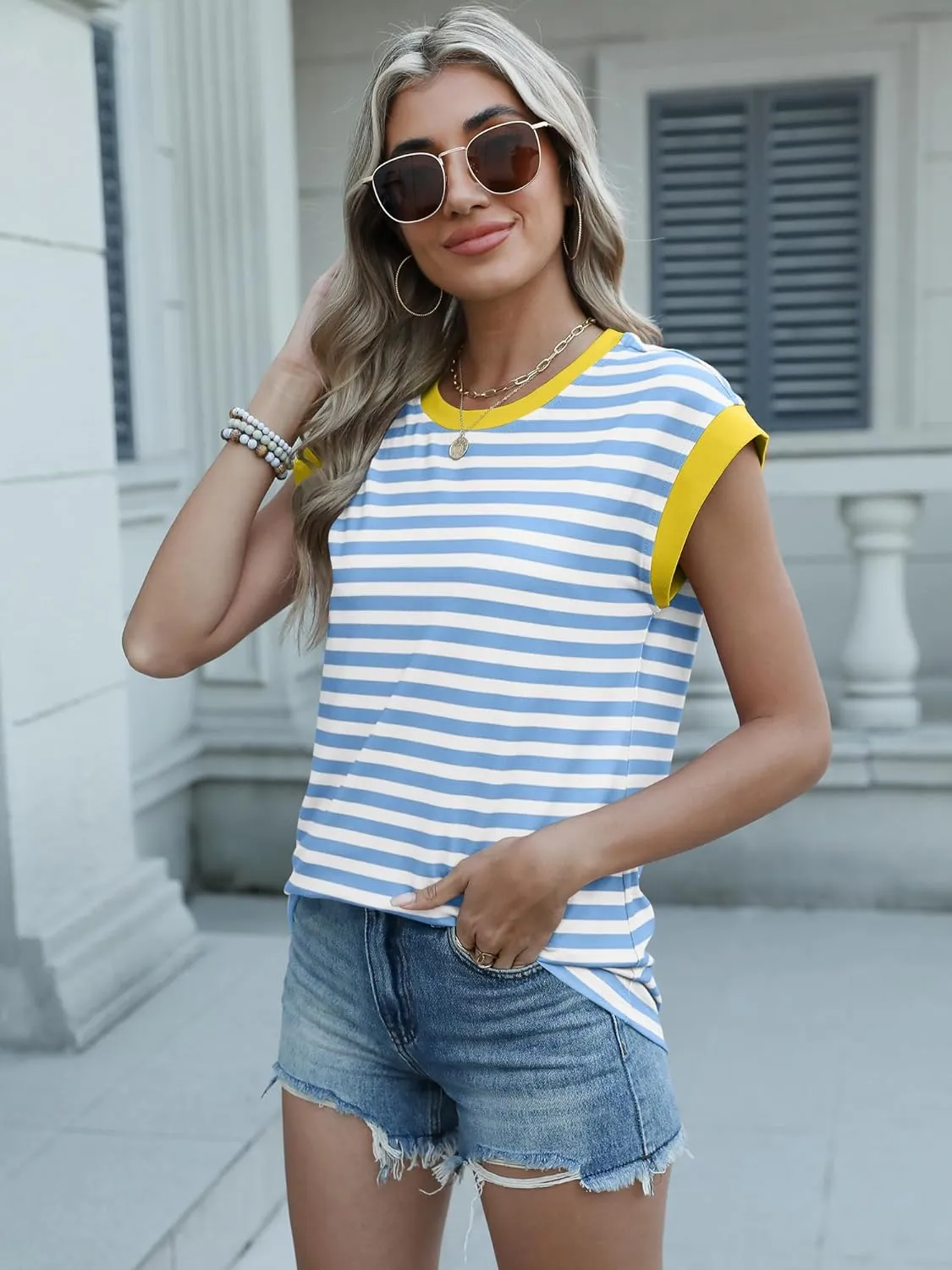 ANRABESS Women Cap Sleeve Tops 2025 Trendy Summer Loose Fit Cute Basic T Shirts Business Dressy Casual Outfits Clothes