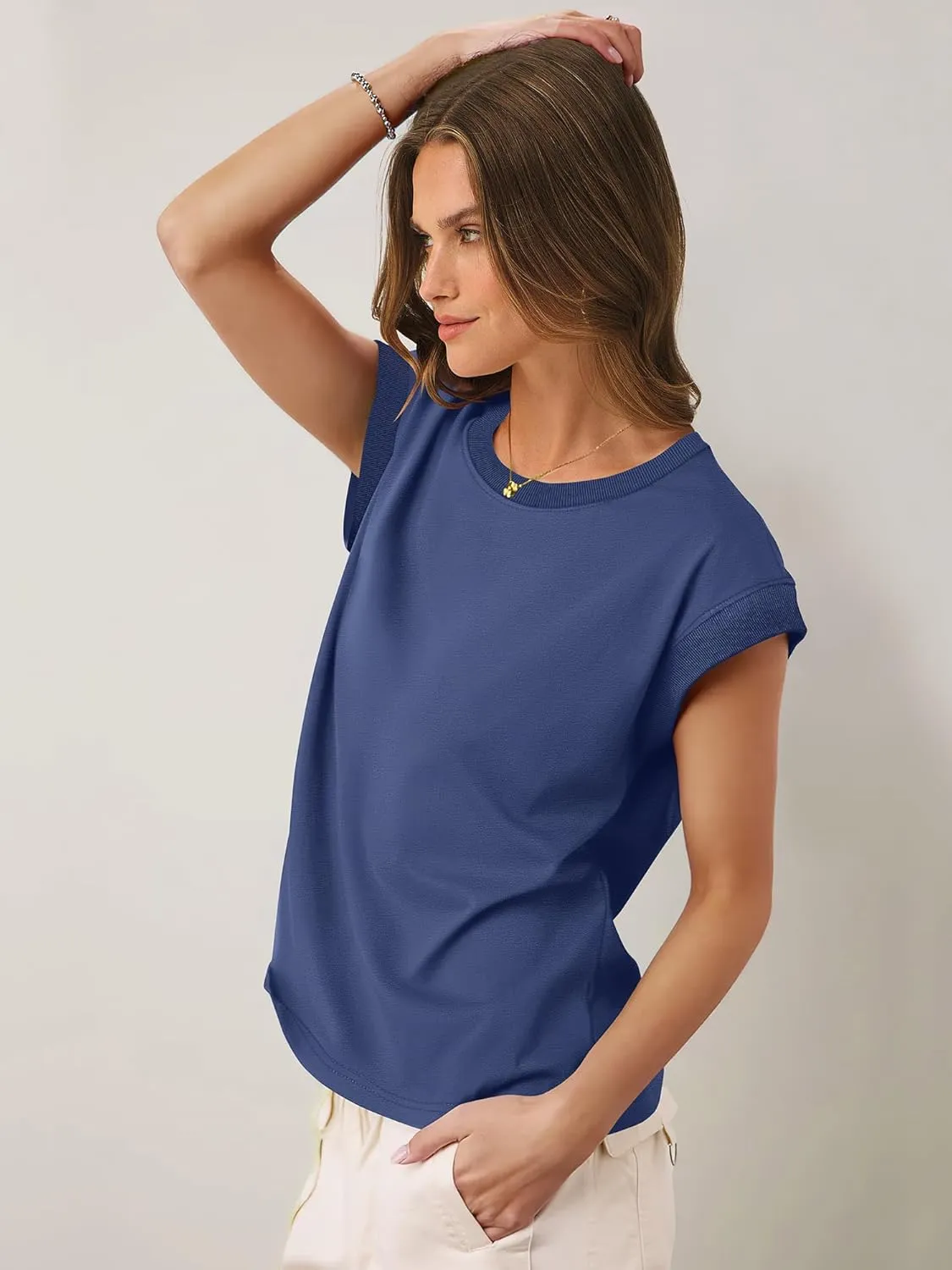 ANRABESS Women Cap Sleeve Tops 2025 Trendy Summer Loose Fit Cute Basic T Shirts Business Dressy Casual Outfits Clothes