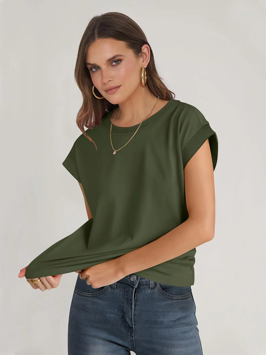 ANRABESS Women Cap Sleeve Tops 2025 Trendy Summer Loose Fit Cute Basic T Shirts Business Dressy Casual Outfits Clothes