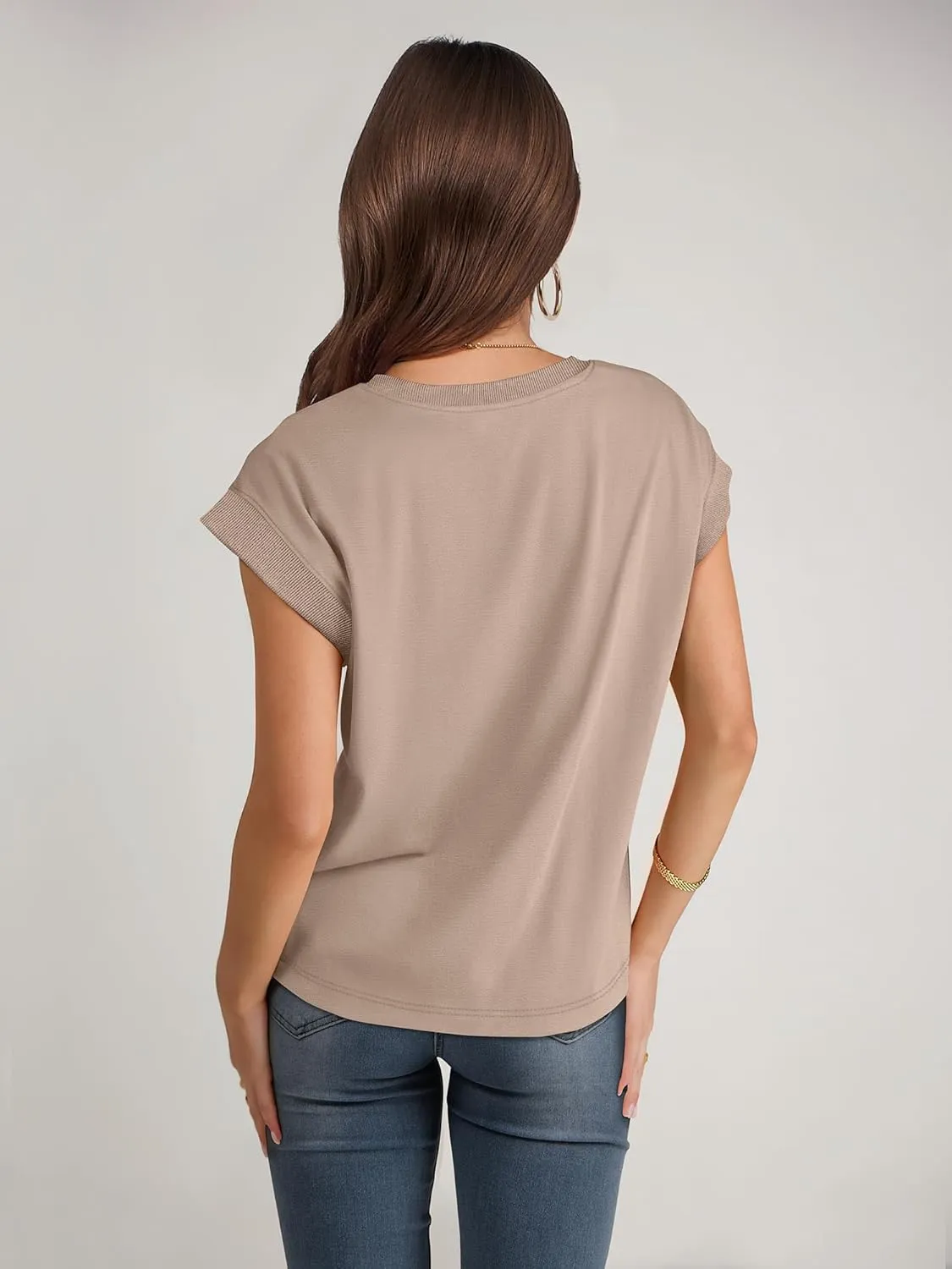 ANRABESS Women Cap Sleeve Tops 2025 Trendy Summer Loose Fit Cute Basic T Shirts Business Dressy Casual Outfits Clothes