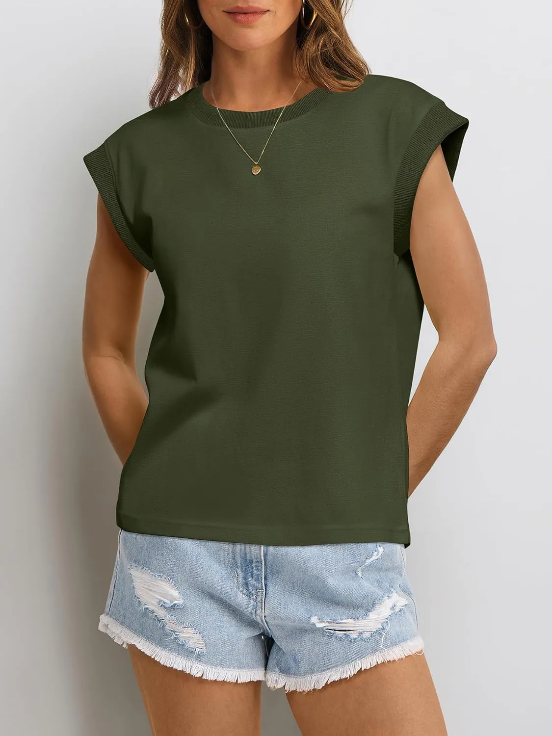 ANRABESS Women Cap Sleeve Tops 2025 Trendy Summer Loose Fit Cute Basic T Shirts Business Dressy Casual Outfits Clothes