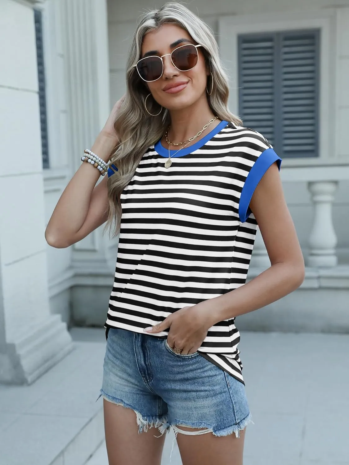 ANRABESS Women Cap Sleeve Tops 2025 Trendy Summer Loose Fit Cute Basic T Shirts Business Dressy Casual Outfits Clothes