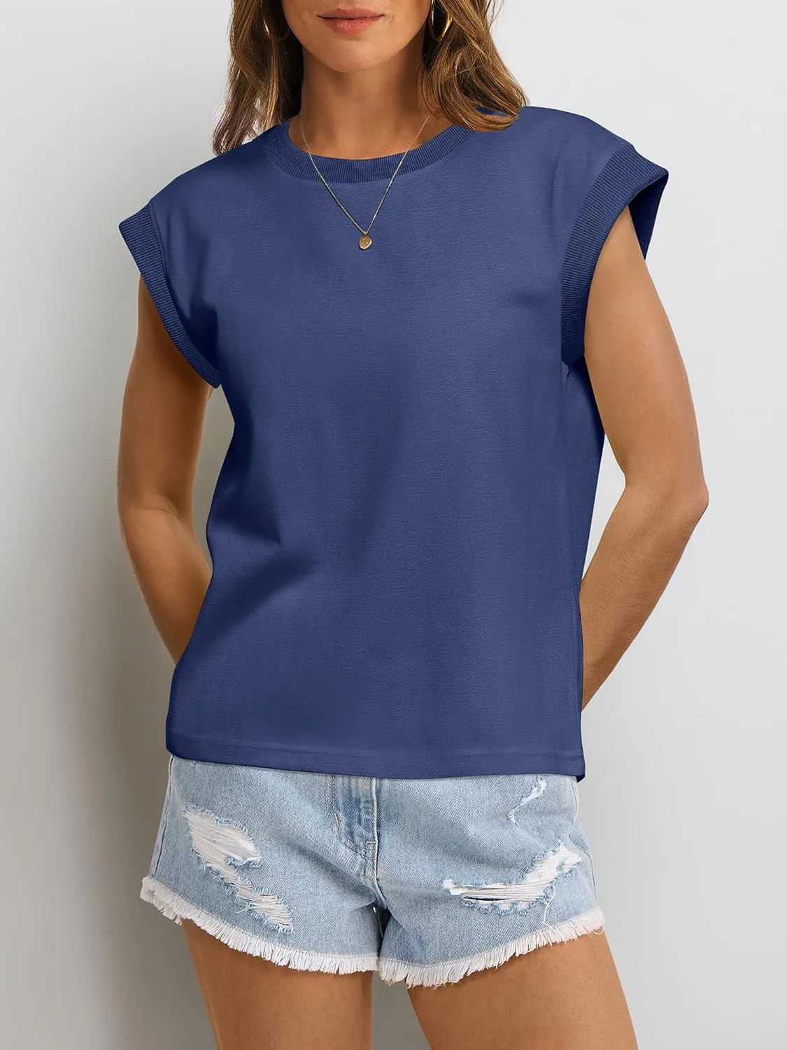 ANRABESS Women Cap Sleeve Tops 2025 Trendy Summer Loose Fit Cute Basic T Shirts Business Dressy Casual Outfits Clothes