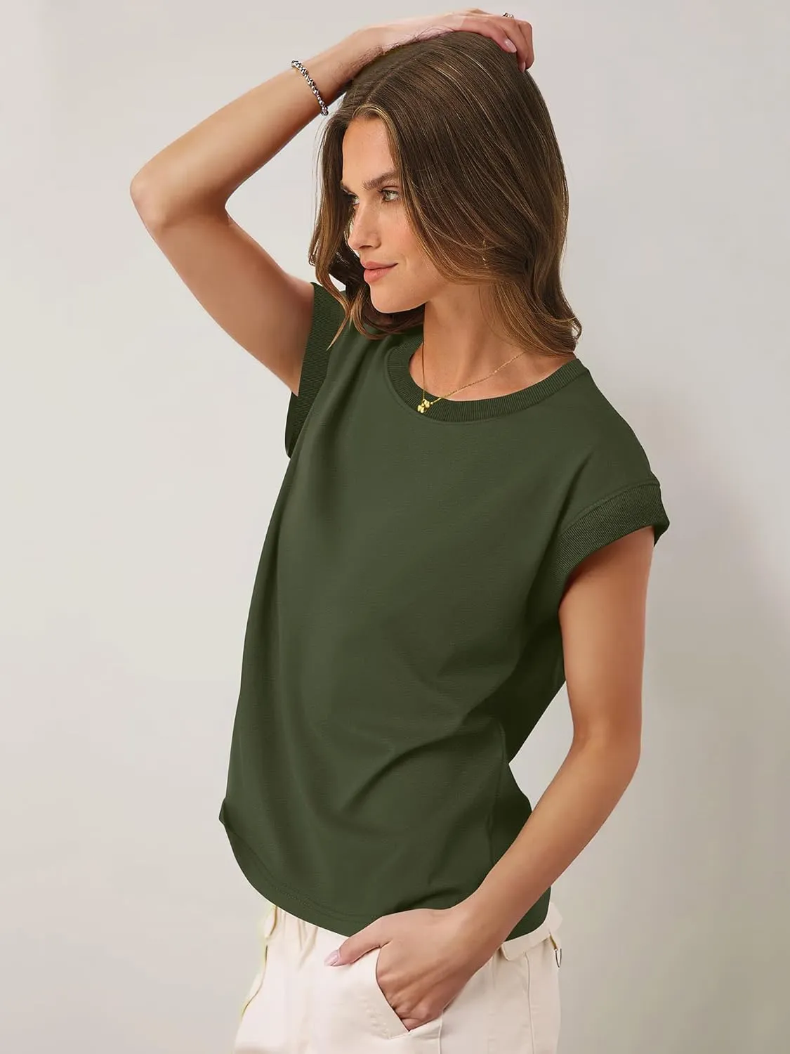 ANRABESS Women Cap Sleeve Tops 2025 Trendy Summer Loose Fit Cute Basic T Shirts Business Dressy Casual Outfits Clothes