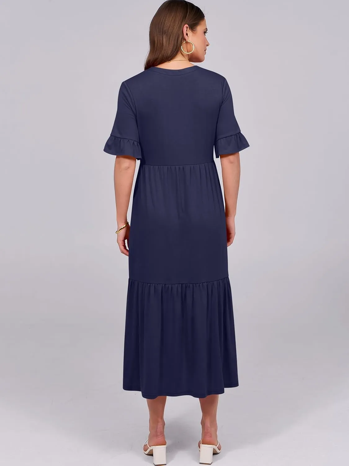 ANRABESS Women's Casual Summer Ruffle Short Sleeve T Shirts Maxi Dress 2025 Spring V Neck Flowy Tiered Boho Beach Dresses